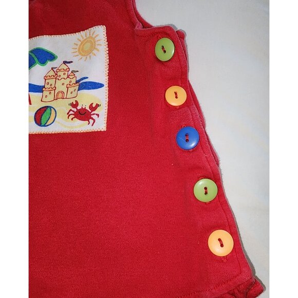 Vintage Baby Girl's Parisian BeBe Red Tank Top Dress Beach Scene 18 Months Butto - Picture 4 of 4